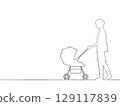 Line drawing of a man (father) pushing a stroller 129117839