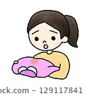 手繪插圖：一位因衣服上的污漬而煩惱的女士 129117841