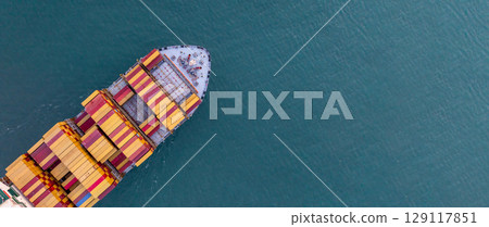 Aerial view container ship cargo freight shipping international, Global business freight shipping import export logistic transportation container ship, Container ship cargo sea freight container ship. 129117851