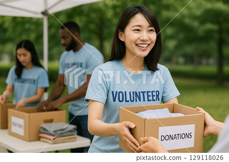 Woman volunteering in the park 129118026