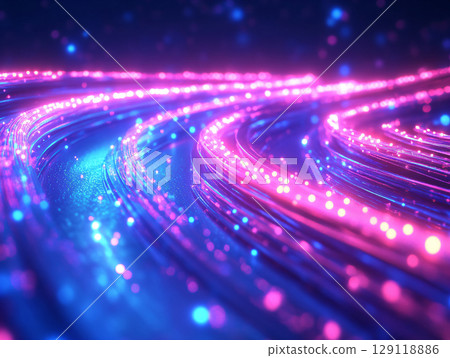 Fiber optic wires. Digital data transmission via fiber optic cable. Technology concept. 3d illustration. AI Generated. 129118886