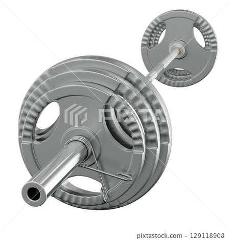 Cast Iron Olympic Adjustable Barbell, weightlifting gym equipment, side view 129118908