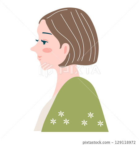 身穿綠色羊毛衫的年輕女子的頭像 129118972