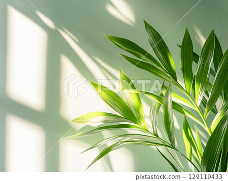 Beautiful green leaves on green background. AI Generated. 129119433