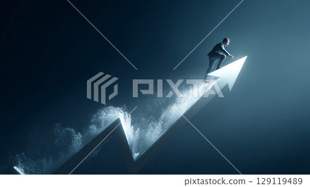 一個穿著西裝的男人沿著箭跑 129119489