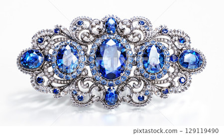 閃耀的藍寶石和鑽石胸針 129119490