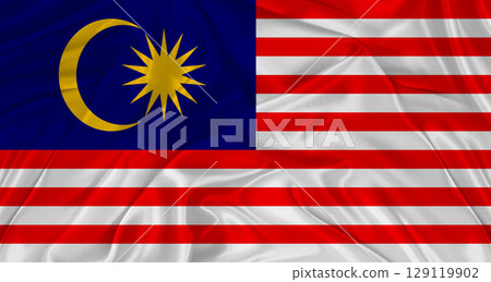 Flag of Malaysia with cloth texture. Close up of Malaysia flag waving Flag of Malaysia with cloth texture. Close up of Malaysia flag waving 129119902