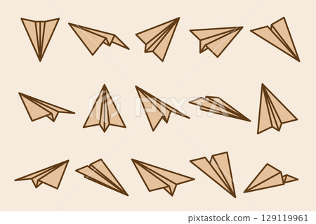 Realistic handmade paper planes collection on transparent background. Origami aircraft in flat style. Vector illustration. Realistic handmade paper planes collection on transparent background. Origami aircraft in flat style. Vector illustration. 129119961