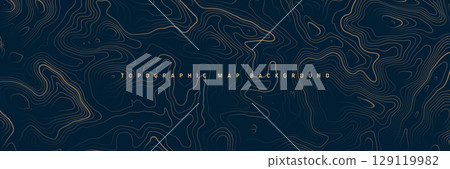 Colorful topographic map with contour lines. Geographic terrain grid, relief height elevation. Ground path pattern. Travel and navigation, cartography design element. Vector illustration 129119982