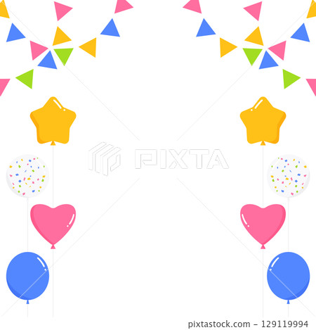 Garland, flag, and balloon decoration frame, square size Garland, flag, and balloon decoration frame, square size 129119994