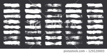 Grunge brush strokes, lines, ink smudges, hand-drawn scribble shapes. Handmade sketchy marks, acrylic stains, charcoal streaks. Paint textures, dry brush effect. Marker underline. Vector illustration 129120003