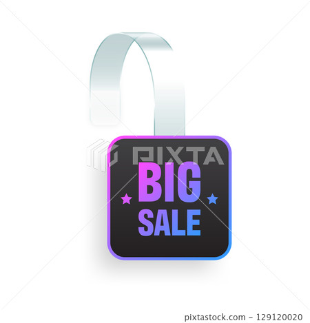 Colorful neon supermarket promotional wobbler. Realistic wobbler template for shelf advertising. Sale or discount label with ad text. Special offer price tag. Vector illustration 129120020