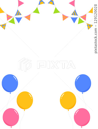 Garland, flags, and balloons decoration frame, portrait orientation Garland, flags, and balloons decoration frame, portrait orientation 129120028