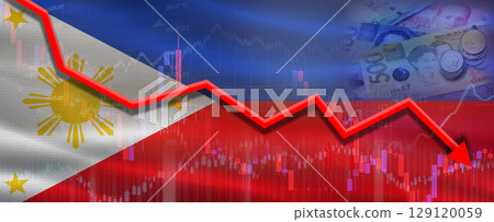 Philippines financial crisis on economic graph. Financial fall of Philippines on economy market 129120059