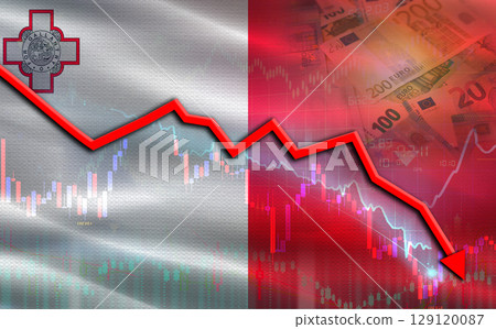 Malta financial fall on economy market. Malta financial crisis on economic graph 129120087