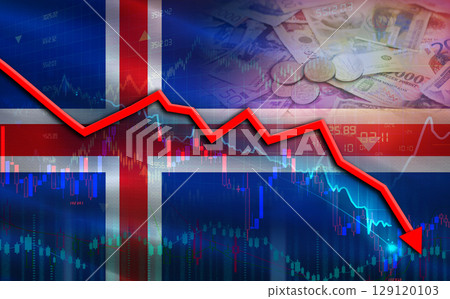 Iceland financial fall on economy market. Iceland financial crisis on economic graph Iceland financial fall on economy market. Iceland financial crisis on economic graph 129120103
