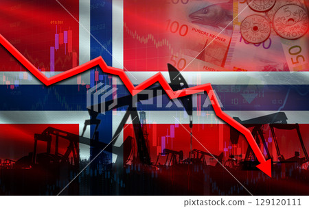 Petrol crisis with Norway flag on financial graph. Fall oil price with flag of Norway on economic chart Petrol crisis with Norway flag on financial graph. Fall oil price with flag of Norway on economic chart 129120111