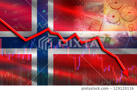 Norway financial fall on economy market. Norway financial crisis on economic graph 129120116