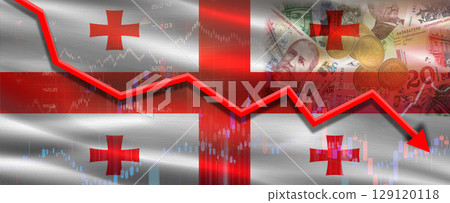 Georgia financial crisis on economic graph. Financial fall of Georgia on economy market 129120118