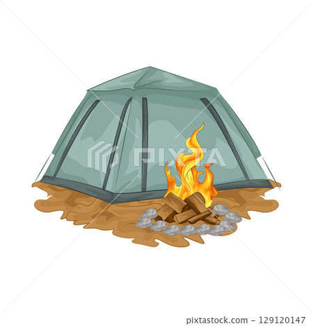 Illustration of Campfire near the tent Illustration of Campfire near the tent 129120147
