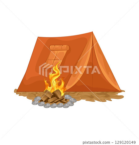Illustration of Campfire near the tent 129120149