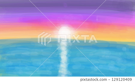 日落海水彩插畫背景紙紋理插畫素材 129120409