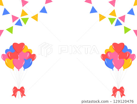 Heart balloons, garlands, and flag decoration frame Heart balloons, garlands, and flag decoration frame 129120476