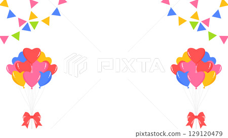 Heart balloons, garlands, and flag decoration frame Heart balloons, garlands, and flag decoration frame 129120479