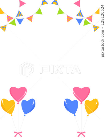 心形氣球、花環和旗幟裝飾框，縱向 129120524