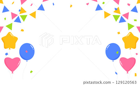Garland, balloons and confetti decoration frame 129120563