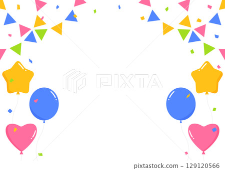 Garland, balloons and confetti decoration frame 129120566