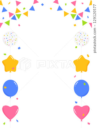 Garland, balloons and confetti decoration frame, portrait orientation 129120577