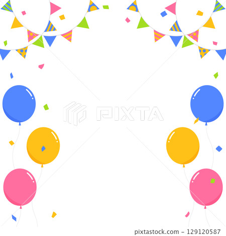 Garland, balloons, and confetti decoration frame, square size Garland, balloons, and confetti decoration frame, square size 129120587