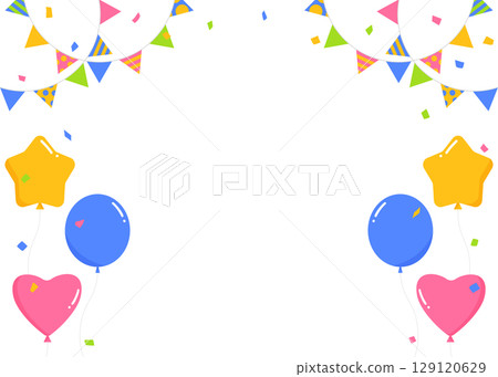 Garland, balloons and confetti decoration frame 129120629