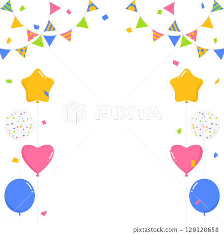 Garland, balloons, and confetti decoration frame, square size 129120658