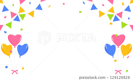 Heart balloons, garland, and confetti decoration frame 129120828
