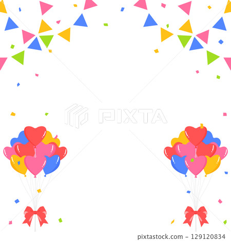 Heart balloons, garland, and confetti decoration frame, square size 129120834