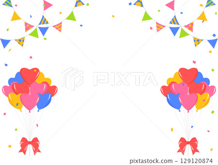 Heart balloons, garland, and confetti decoration frame 129120874