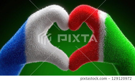 Hands forming a heart in the colors of the Indian flag, celebrating freedom. 129120972