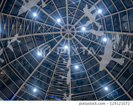 Dome of the shopping center. Inside view. Light walls of a shopping center. New Batumi Mall. Dome of the shopping center. Inside view. Light walls of a shopping center. New Batumi Mall. 129121072