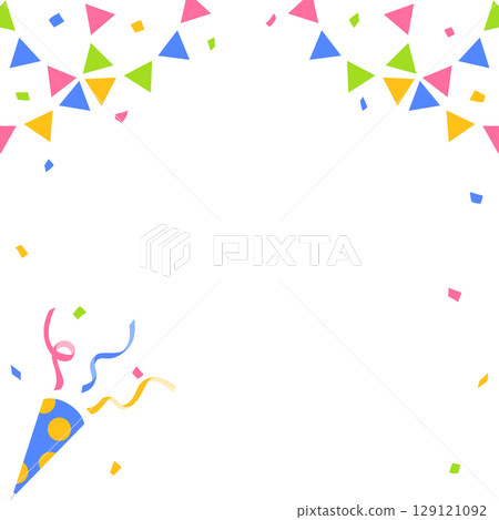 五彩紙屑、花環和派對餅乾裝飾框，方形 129121092