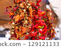 Dried red chili peppers as decoration, Majorca, Mallorca, Balearic Islands, Spain, Europe 129121133