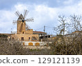 Old cereal windmill in the town of Sineu, Majorca, Mallorca, Balearic Islands, Spain, Europe 129121139