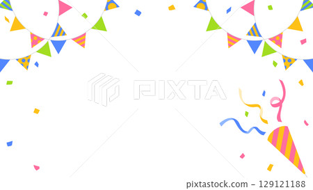 Confetti, garland and party cracker decoration frame 129121188