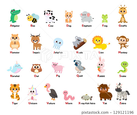 Cute animal for each alphabet letter clipart 129121196