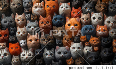Many cats of various breeds and colors. 129121541