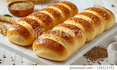 Fresh homemade crisp bread with seeds. 129121732