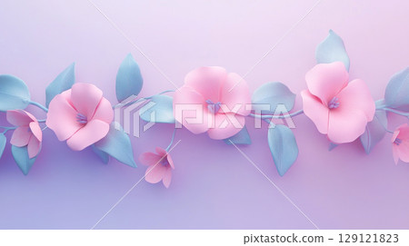 Gerland from pink flowers. Isolated on purple background. 129121823