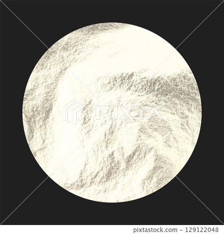 Silver foil, shiny handmade circle. Golden glittering texture, pattern. Luxury shining hand drawn background. Wedding, greeting card decoration elements. Modern minimalist art. Vector illustration 129122048