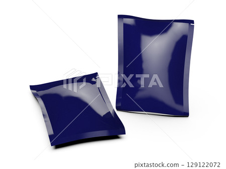 Two Glossy Snack Foil Pouches on White Background 129122072